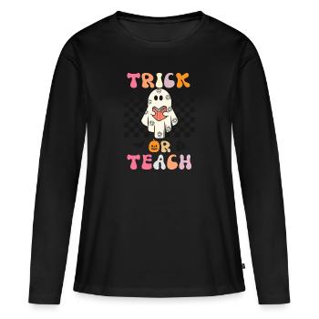 Halloween Lehrer Trick Or Teach - Frauen Premium Bio Langarmshirt - Schwarz - Vorne - Julia (174cm)