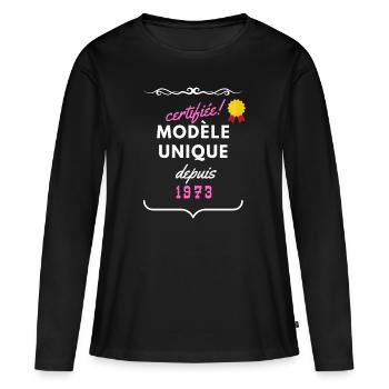 certifiée unique 1973 femme - T-shirt manches longues Premium bio Femme - noir - Devant - Julia (174cm)