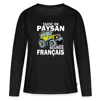 paysan en colere mange francais agriculteur - T-shirt manches longues Premium bio Femme - noir - Devant - Julia (174cm)