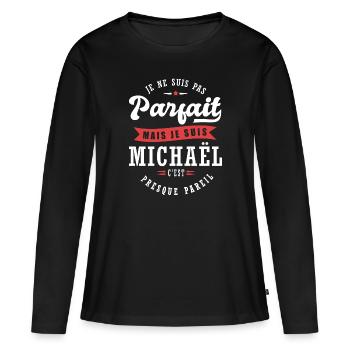 Michaël Parfait Cadeau prenom michael - T-shirt manches longues Premium bio Femme - noir - Devant - Julia (174cm)