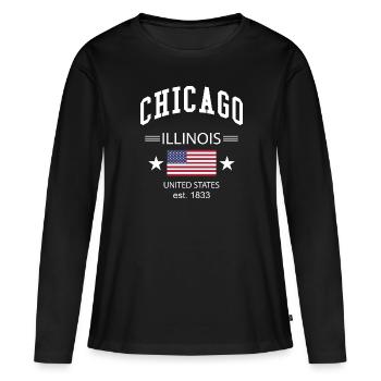 Chicago - T-shirt manches longues Premium bio Femme - noir - Devant - Julia (174cm)