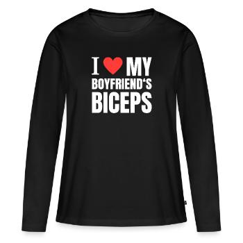 I love my boyfriend's biceps - Frauen Premium Bio Langarmshirt - Schwarz - Vorne - Julia (174cm)