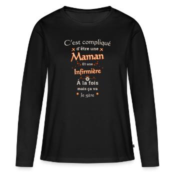 Maman Et Infirmière - T-shirt manches longues Premium bio Femme - noir - Devant - Julia (174cm)