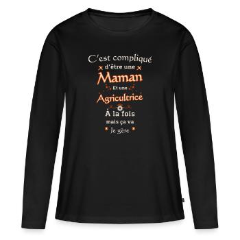 Maman et Agricultrice - T-shirt manches longues Premium bio Femme - noir - Devant - Julia (174cm)