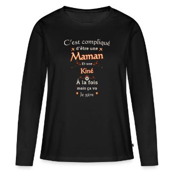 Maman Et Kiné - T-shirt manches longues Premium bio Femme - noir - Devant - Julia (174cm)