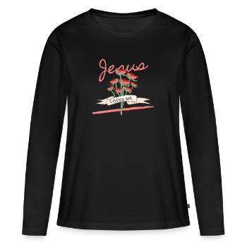 Jesus liebt mich - Frauen Premium Bio Langarmshirt - Schwarz - Vorne - Julia (174cm)