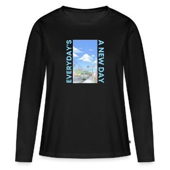 Chaque jour est un nouveau jour - T-shirt manches longues Premium bio Femme - noir - Devant - Julia (174cm)