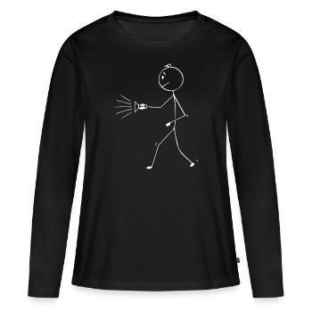 Stick figure avec lampe de poche - T-shirt manches longues Premium bio Femme - noir - Devant - Julia (174cm)