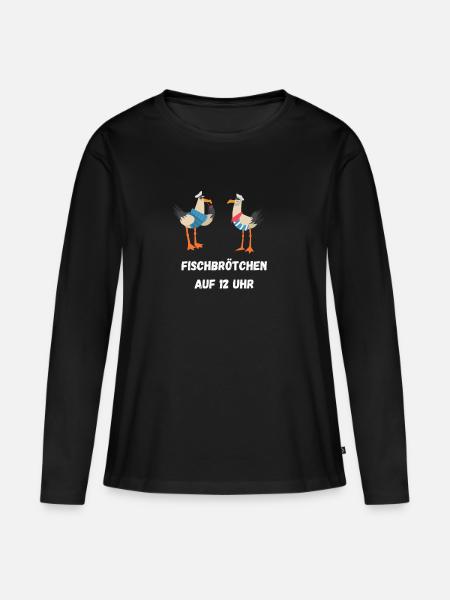 Ostsee Möwen plaudern Fischbrötchen auf 12 Uhr - Frauen Premium Bio Langarmshirt - Schwarz