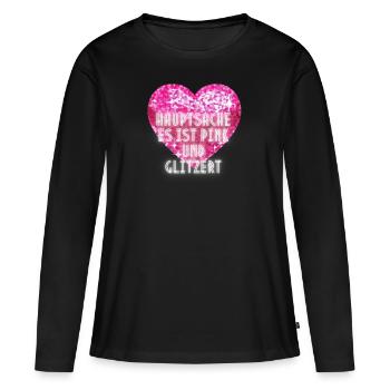 Hauptsache es ist pink und glitzert - Frauen Premium Bio Langarmshirt - Schwarz - Vorne - Julia (174cm)