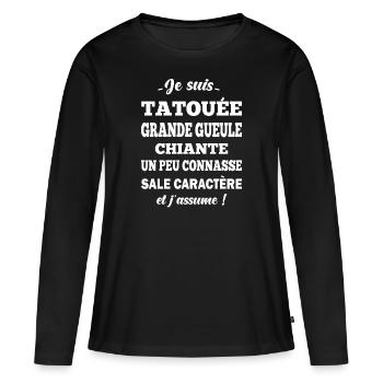 Je suis tatouée t-shirt femme humour cadeau - T-shirt manches longues Premium bio Femme - noir - Devant - Julia (174cm)