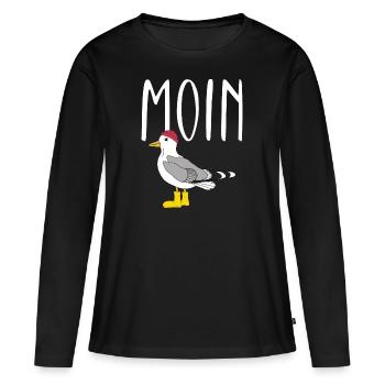 Moin Möwe Vogel See Meer - Frauen Premium Bio Langarmshirt - Schwarz - Vorne - Julia (174cm)
