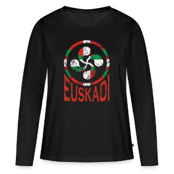 Drapeau d’Euskadi. Pays Basque Lauburu. Ikurriña - T-shirt manches longues Premium bio Femme - noir - Devant - Julia (174cm)