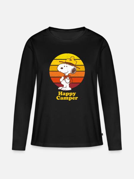 Peanuts Snoopy Happy Camper Camping - Frauen Premium Bio Langarmshirt - Schwarz