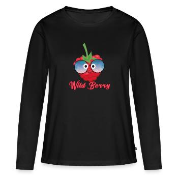 Baie sauvage,Baie sauvage,Framboise,Berry,Bande dessinée - T-shirt manches longues Premium bio Femme - noir - Devant - Julia (174cm)