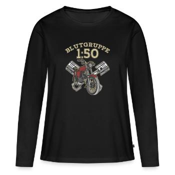 Blutgruppe 1:50 S50 Schwalbe Vintage Retro Moped - Frauen Premium Bio Langarmshirt - Schwarz - Vorne - Julia (174cm)