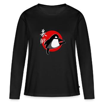 lustiger Ju Jutsu Pinguin Sticker Shirt Jiu Jitsu - Frauen Premium Bio Langarmshirt - Schwarz - Vorne - Julia (174cm)