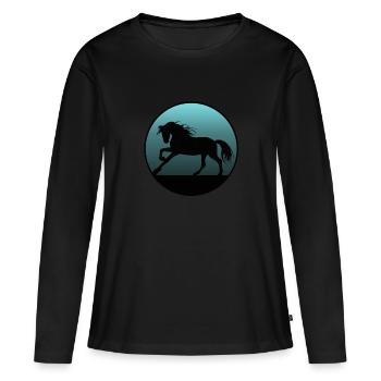 Pferde und Reiten. Reitmode für Pferdefreunde - Frauen Premium Bio Langarmshirt - Schwarz - Vorne - Julia (174cm)