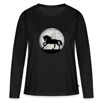 Pferde und Reiten. Reitmode für Pferdefreunde - Frauen Premium Bio Langarmshirt - Schwarz - Vorne - Julia (174cm)