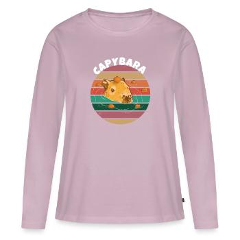 Conception de mème orange Capybara - T-shirt manches longues Premium bio Femme - rose poudré - Devant - Julia (174cm)