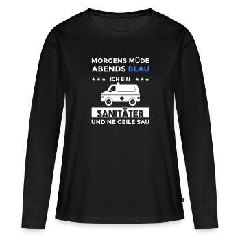 Morgens Müde Abends Blau Sanitäter - Frauen Premium Bio Langarmshirt - Schwarz - Vorne - Julia (174cm)