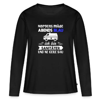 Morgens Müde Abends Blau Sanitäter - Frauen Premium Bio Langarmshirt - Schwarz - Vorne - Julia (174cm)