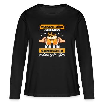 Morgens Müde Abends Blau Sanitäter - Frauen Premium Bio Langarmshirt - Schwarz - Vorne - Julia (174cm)