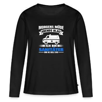 Morgens Müde Abends Blau Sanitäter - Frauen Premium Bio Langarmshirt - Schwarz - Vorne - Julia (174cm)