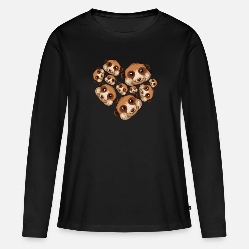 Herz Erdmännchen - Frauen Premium Bio Langarmshirt - Schwarz