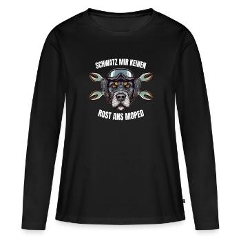 Schwatz mir keinen Rost ans Moped Hund - Frauen Premium Bio Langarmshirt - Schwarz - Vorne - Julia (174cm)