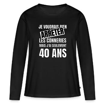 40 ans - T-shirt manches longues Premium bio Femme - noir - Devant - Julia (174cm)