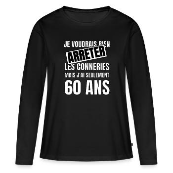 60 ans - T-shirt manches longues Premium bio Femme - noir - Devant - Julia (174cm)