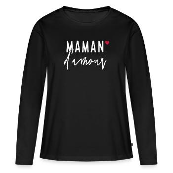 MAMAN d'amour - T-shirt manches longues Premium bio Femme - noir - Devant - Julia (174cm)