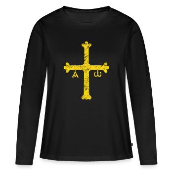 Croix de Victoria des Asturies portée - T-shirt manches longues Premium bio Femme - noir - Devant - Julia (174cm)