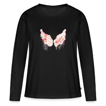 Ailes d’ange,ailes,magnolienl,fleurs,ailes d’ange - T-shirt manches longues Premium bio Femme - noir - Devant - Julia (174cm)
