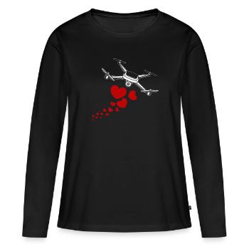 Drone avec des cœurs - T-shirt manches longues Premium bio Femme - noir - Devant - Julia (174cm)