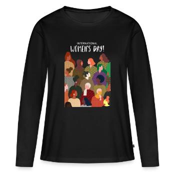 Journée internationale de la femme | 8mars - T-shirt manches longues Premium bio Femme - noir - Devant - Julia (174cm)