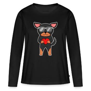 Lancashire Heeler avec lunettes de soleil et cœur - T-shirt manches longues Premium bio Femme - noir - Devant - Julia (174cm)