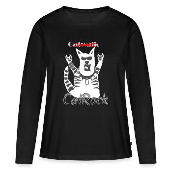 Rocker Drôle Chat Frites Fourche Heavy Metal - T-shirt manches longues Premium bio Femme - noir - Devant - Julia (174cm)