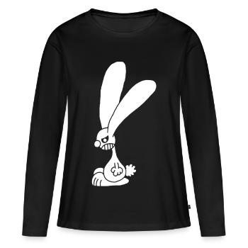 Lapin blanc grognon - T-shirt manches longues Premium bio Femme - noir - Devant - Julia (174cm)