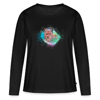 lynx,chat,peinture,aquarelle,peinture - T-shirt manches longues Premium bio Femme - noir - Devant - Julia (174cm)