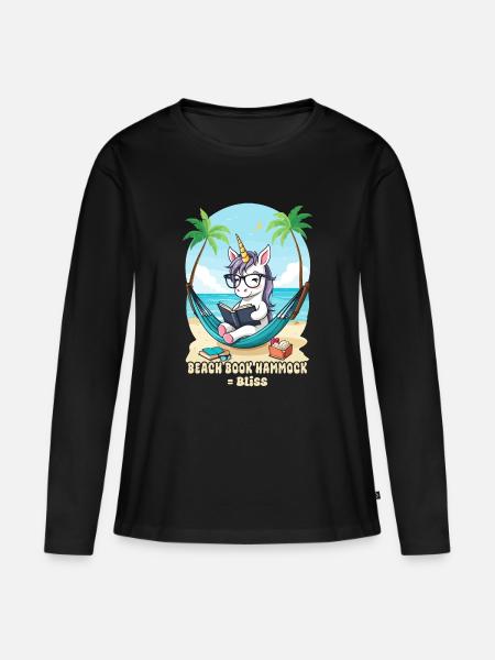 Einhorn mit Buch - Frauen Premium Bio Langarmshirt - Schwarz