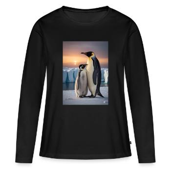 Pingouin avec son petit sur la banquise au pôle Sud - T-shirt manches longues Premium bio Femme - noir - Devant - Julia (174cm)