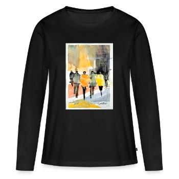 Mode populaire - T-shirt manches longues Premium bio Femme - noir - Devant - Julia (174cm)