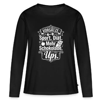 Résolutions Humour : Le chocolat gagne - T-shirt manches longues Premium bio Femme - noir - Devant - Julia (174cm)