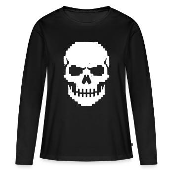 Mâchoire de Crâne Pixel 8-Bit - T-shirt manches longues Premium bio Femme - noir - Devant - Julia (174cm)