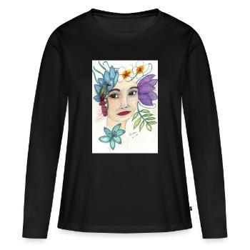 Portrait_2 - T-shirt manches longues Premium bio Femme - noir - Devant - Julia (174cm)