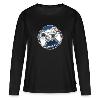 Logo manette : voulez jouer - T-shirt manches longues Premium bio Femme - noir - Devant - Julia (174cm)