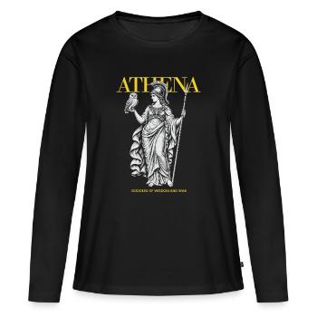 Athéna : Déesse de la Sagesse et de la Guerre - T-shirt manches longues Premium bio Femme - noir - Devant - Julia (174cm)