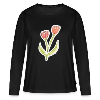 Wasserfarbene Tulpe - Frauen Premium Bio Langarmshirt - Schwarz - Vorne - Julia (174cm)